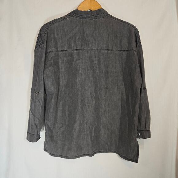 NWT Andree Pintucked Yoke Button Up Shirt Roll Tab Sleeves Office Casual M - Picture 4 of 5